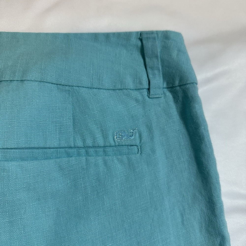 Vineyard Vines Women's Size 4 Aqua Linen Blend Cropped Pants Casual Resortwear - Picture 7 of 8